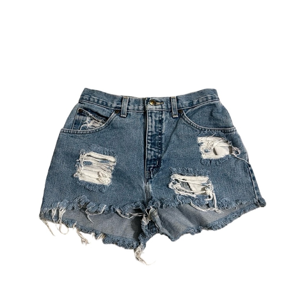 Vintage Blue Distressed High Waist Women Shorts
